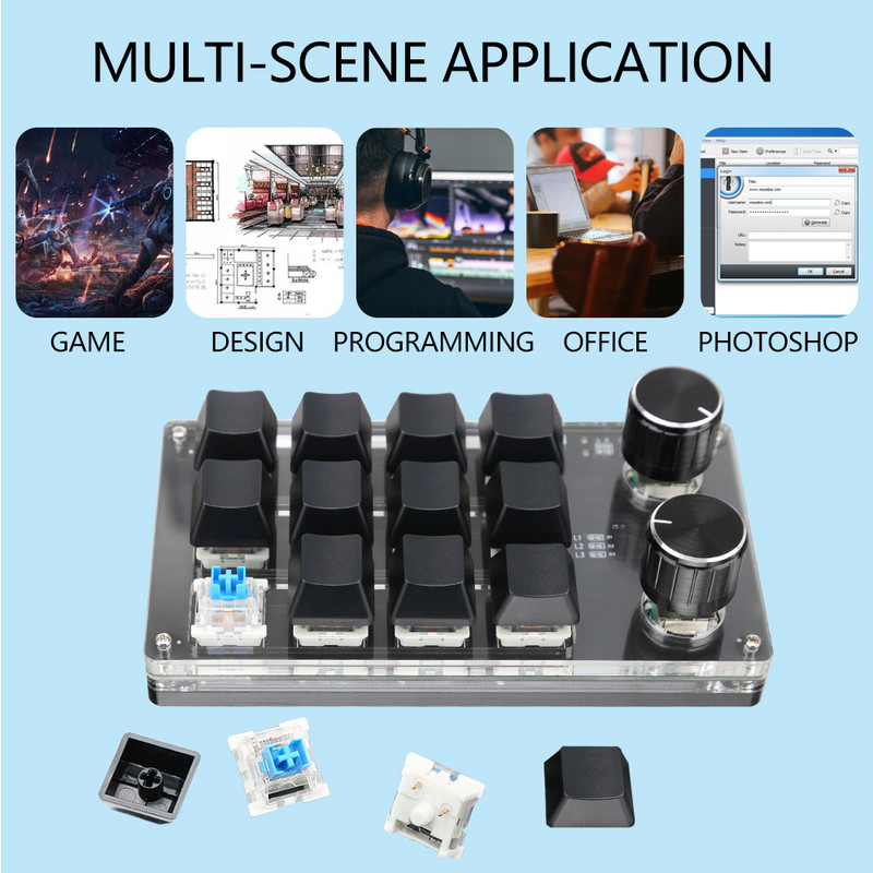 Makró gomb Egyedi billentyűzet Másolás Beillesztés Gyorsbillentyűk E-sport játékok Mini-mechanikus gyorscsere testreszabási billentyűzet