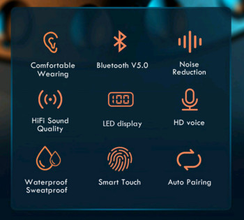 TWS Bluetooth 5.0 Ακουστικά 2200mAh Κουτί φόρτισης Ασύρματα ακουστικά 9D Stereo Sports Αδιάβροχα ακουστικά Ακουστικά με μικρόφωνο