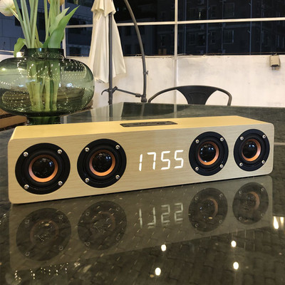 Suure võimsusega Bluetooth-kõlar puidust äratuskella helisüsteem Super Bass bassikõlar koos Fm-raadioga TF AUX USB arvutitele kõlar