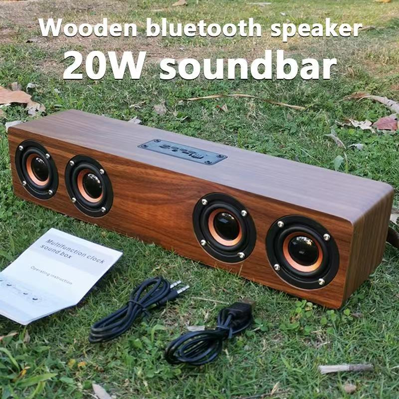 Bluetooth zvučnik velike snage Drveni zvučni sustav za budilicu Super Bass Subwoofer s FM radiom TF AUX USB za zvučnik za računala