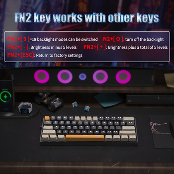 Redragon K606 USB мини механична клавиатура за игри Кафяв превключвател 61 клавиша Кабелен отделящ се кабел, преносим за пътуване
