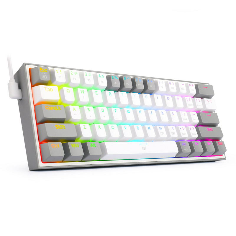 Redragon K617 Fizz mehaaniline klaviatuur USB juhtmega lineaarsed punased lülitid RGB LED taustvalgus 61 klahvi Ergonoomiline disain reisimiseks