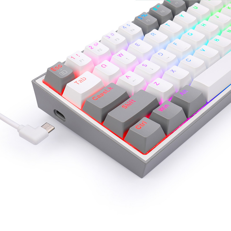 Redragon K617 Fizz mehaaniline klaviatuur USB juhtmega lineaarsed punased lülitid RGB LED taustvalgus 61 klahvi Ergonoomiline disain reisimiseks