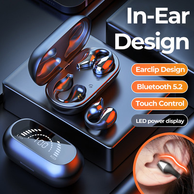 TWS Безжични слушалки Bluetooth 5.2 Bone Conduction Слушалки Дизайн на щипка за уши Сензорно управление LED слушалки Спортни слушалки