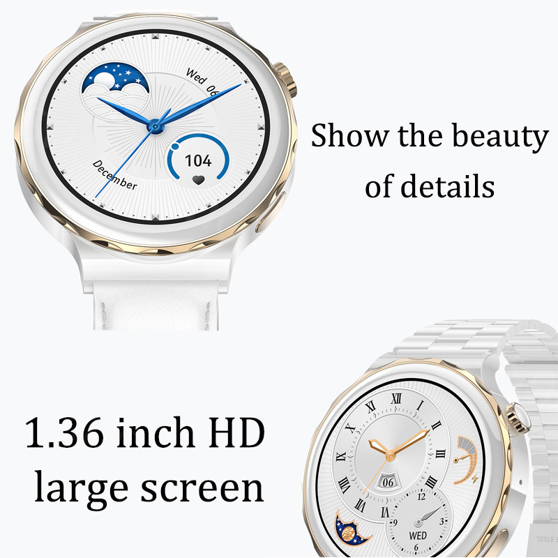 2022 Bluetooth poziv NFC pametni sat za žene 1,32 inča 390*390 HD zaslon ženski pametni sat za mjerenje otkucaja srca krvni tlak Glazba