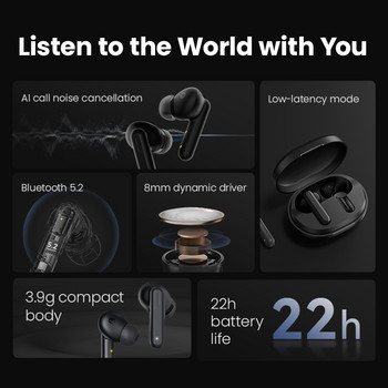 Ασύρματα ακουστικά HAYLOU GT7 Neo TWS V5.2 Ακουστικά Bluetooth Έξυπνα ακουστικά ελέγχου αφής Αθλητικά ακουστικά AAC εγγραφή ήχου