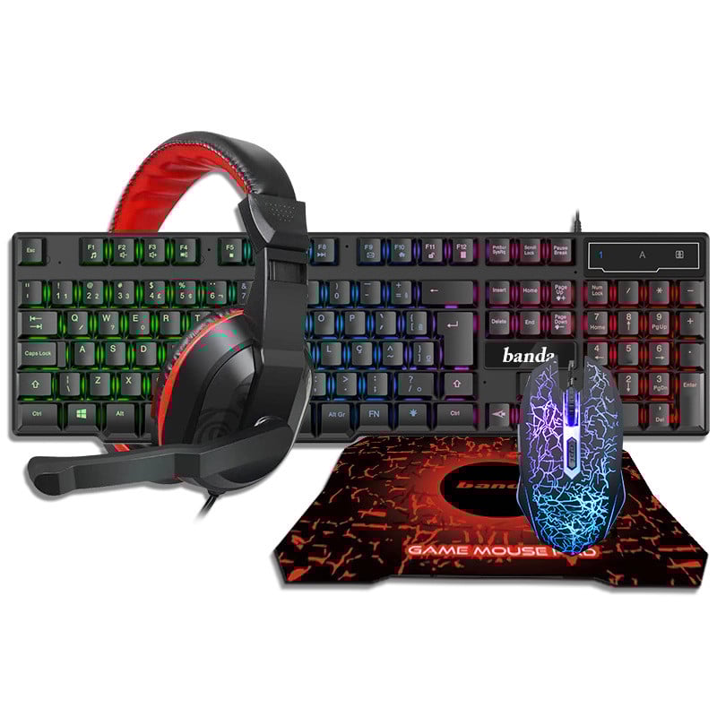 Spēļu tastatūra pele LED elpojošs fona apgaismojums Ergonomics Pro Combos USB vadu pilna taustiņa profesionāla peles tastatūra 4 in1