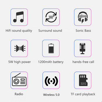 2021 Νέο φορητό ασύρματο ηχείο V5.0 συμβατό με Bluetooth Ραδιόφωνο FM Υπαίθριο μεγάφωνο μπάσας Υπαίθριο ηχείο TF Ηχεία στήλης USB