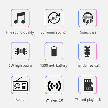 2021 Нов преносим безжичен високоговорител V5.0 Bluetooth-съвместим FM радио Външен бас високоговорител Субуфер TF USB колонни високоговорители