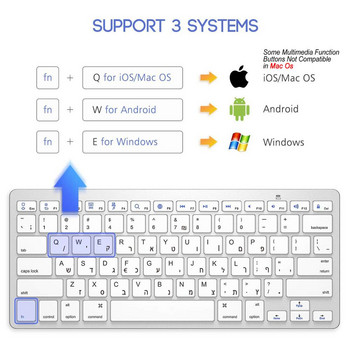 Ултратънка ивритска Bluetooth клавиатура Израелска безжична клавиатура Нисък шум Съвместима за iOS iPad Android Таблети Windows