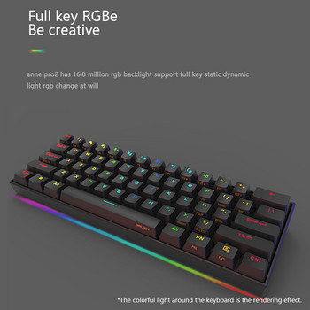Anne Pro 2 RGB Mechanical Gaming Keyboard 60% 61 Keys Wireless Bluetooth 5.0 Gateron Blue Switch Portable Detachab Mini Keyboard