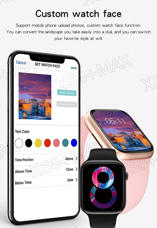 2022 IWO Series 8 Pametni sat XS8 MAX Bluetooth poziv Otkucaji srca Krvni tlak Muškarci Žene Pametni sat za Apple telefon PK X8 I7 W27