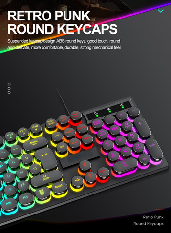 Механична клавиатура за игри USB кабелна клавиатура със 104 клавиша с RGB подсветка черна червена синя светлина за компютър лаптоп професионален геймър