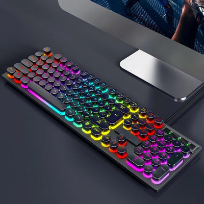 Tastatură mecanică de gaming Tastatură cu 104 taste cu fir USB cu iluminare din spate RGB Negru roșu albastru pentru computer laptop Pro Gamer