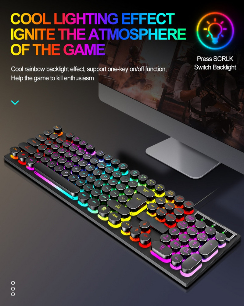 Tastatură mecanică de gaming Tastatură cu 104 taste cu fir USB cu iluminare din spate RGB Negru roșu albastru pentru computer laptop Pro Gamer
