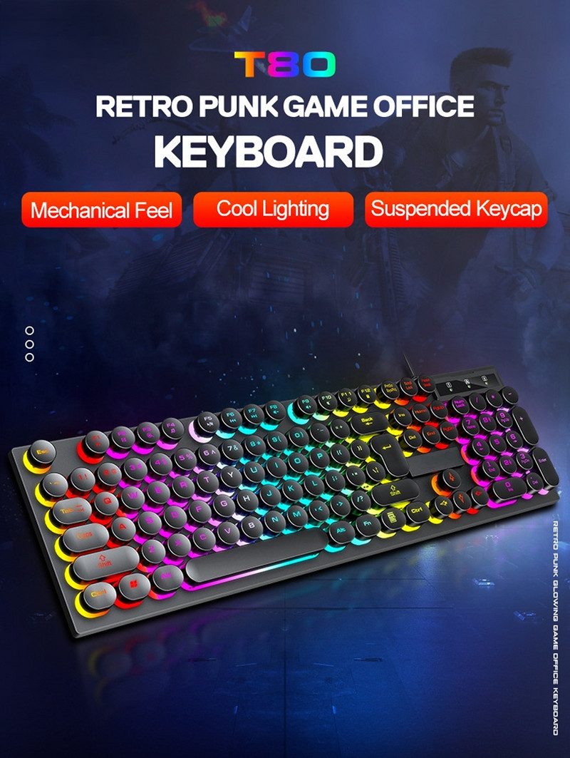 Tastatură mecanică de gaming Tastatură cu 104 taste cu fir USB cu iluminare din spate RGB Negru roșu albastru pentru computer laptop Pro Gamer