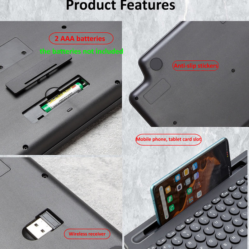 Tastatură fără fir Bluetooth 2.4G cu touchpad numeric Slot pentru card de mouse Tastatură numerică pentru Android IOS Desktop Laptop PC TV Box