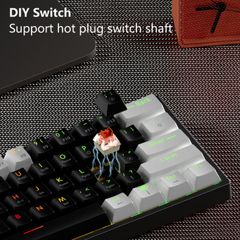 MUCAI MK61 USB Gaming Mechanical Keyboard Red Switch 61 Keys Ενσύρματο αποσπώμενο καλώδιο RGB με οπίσθιο φωτισμό Hot Swappable