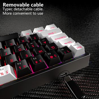 MUCAI MK61 USB игрална механична клавиатура Червен превключвател 61 клавиша Кабелен отделящ се кабел RGB подсветка с възможност за гореща смяна