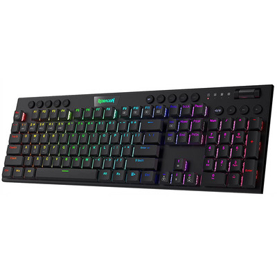 Redragon K618 Horus Tastatură mecanică RGB fără fir Bluetooth/2,4 Ghz/Comutator roșu liniar ultrasubțire, cu trei moduri, cu fir