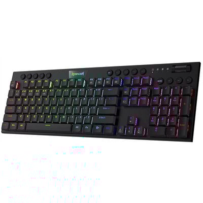 Redragon K618 Horus bezvadu RGB mehāniskā tastatūra Bluetooth/2,4 GHz/vadu trīsrežīmu īpaši plāns zema profila lineārs sarkans slēdzis