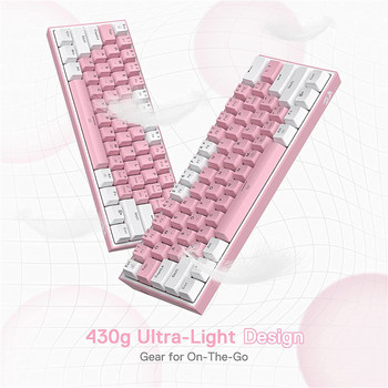 Redragon Fizz K617 кабелна RGB механична игрална клавиатура 61 клавиша бял розов цвят клавишни капачки Линеен червен превключвател Поддържан софтуер