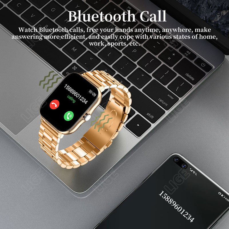 LIGE Nové Bluetooth Call Smart hodinky pre ženy Dotykový displej Športové fitness hodinky Bluetooth vhodné pre Android iOS Smart hodinky