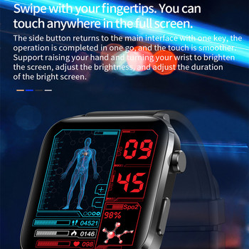 Интелигентен часовник Кръвна глюкоза 1,7 инча Лазерно лечение Телесна температура Точен SPO2 BP 24H Мониторинг на здравето на сърдечната честота Интелигентен часовник
