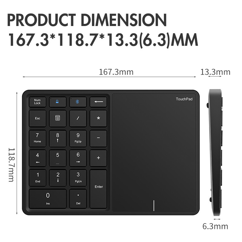 Numerikus billentyűzet érintőpaddal Bluetooth billentyűzet 2.4G vezeték nélküli számbillentyűzet újratölthető Android Windows IOS laptop táblagéphez