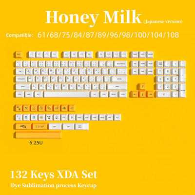 XDA PBT tipkovnice 132 tipke Japanski set Dye Sub Honey Milk za igre Mehanička tipkovnica 61/68/87/104/108 tipki Anne Pro 2 RK68