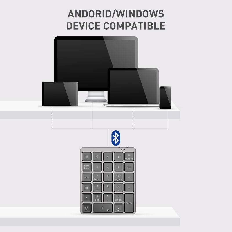 Bluetooth numerikus billentyűzet Protable alumínium ötvözet vezeték nélküli billentyűzet fedél Ipad Android Windows Phone Mackbook táblagéphez