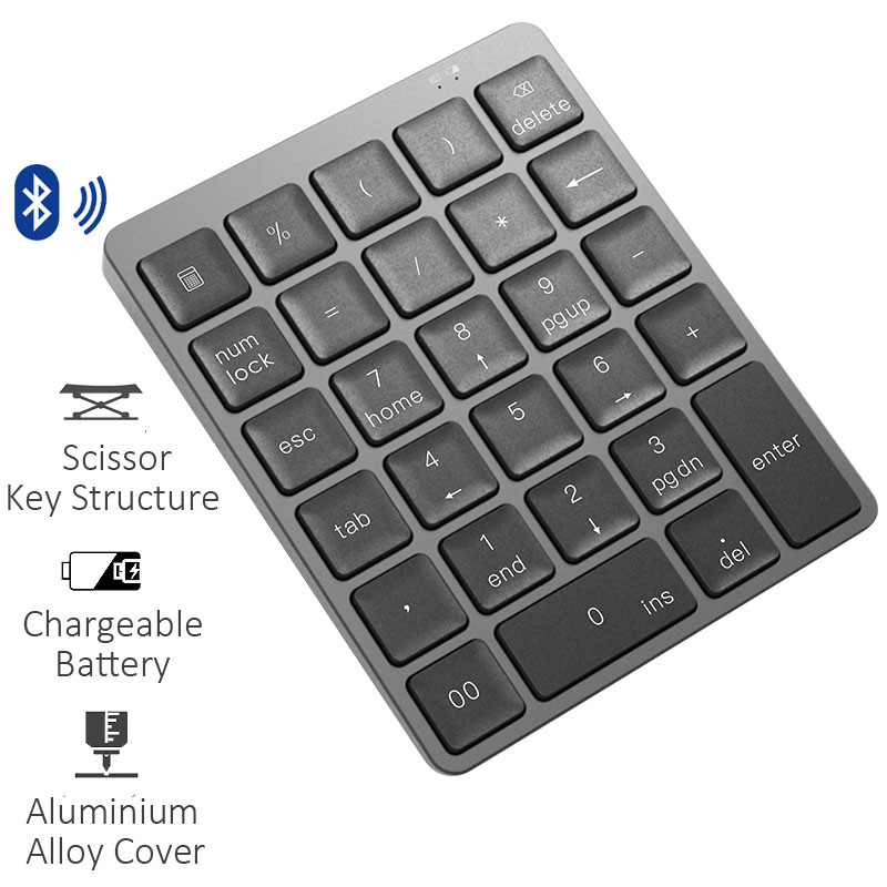 Bluetooth numerikus billentyűzet Protable alumínium ötvözet vezeték nélküli billentyűzet fedél Ipad Android Windows Phone Mackbook táblagéphez