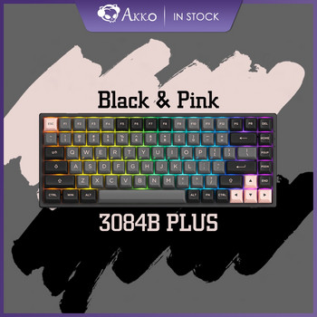Akko 3084B Plus Black & Pink RGB Hot-Swap Ασύρματο μηχανικό πληκτρολόγιο παιχνιδιών 84 πλήκτρων πολλαπλών λειτουργιών BT 5.0/2.4GHz/Type-C PBT Keycap