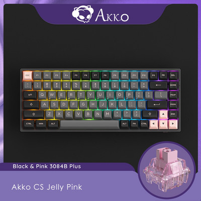 Akko 3084B Plus crna i ružičasta RGB bežična mehanička igraća tipkovnica s 84 tipke s više načina rada BT 5.0/2.4GHz/Type-C PBT tipkovnica