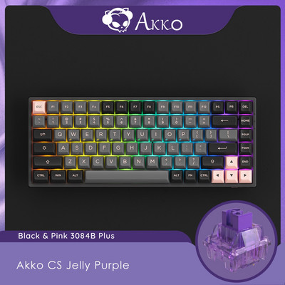 Akko 3084B Plus crna i ružičasta RGB bežična mehanička igraća tipkovnica s 84 tipke s više načina rada BT 5.0/2.4GHz/Type-C PBT tipkovnica