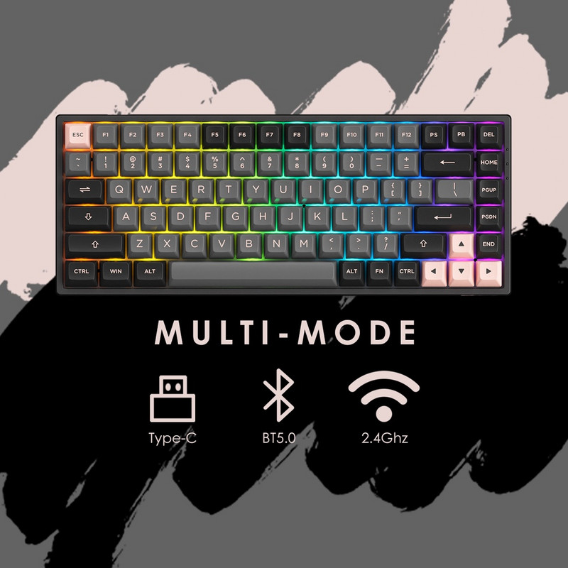 Akko 3084B Plus crna i ružičasta RGB bežična mehanička igraća tipkovnica s 84 tipke s više načina rada BT 5.0/2.4GHz/Type-C PBT tipkovnica