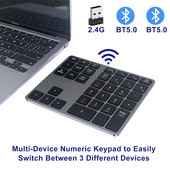 Bluetooth számbillentyűzet, újratölthető vezeték nélküli numerikus billentyűzet, kettős módú alumínium USB numerikus billentyűzet laptophoz, MacBook Pro/Airhez, Machez