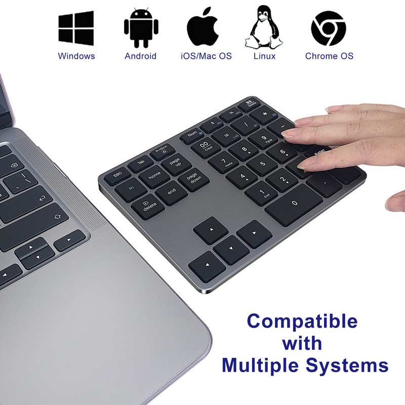 Bluetooth számbillentyűzet, újratölthető vezeték nélküli numerikus billentyűzet, kettős módú alumínium USB numerikus billentyűzet laptophoz, MacBook Pro/Airhez, Machez