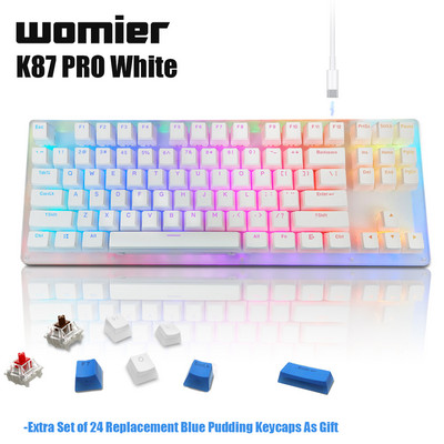 Womeir K87 Pro TKL gaming tipkovnica, mehanička tipkovnica s mogućnošću vruće izmjene i puding tipkovnicama Gateron prekidač RGB pozadinskim osvjetljenjem za PC PS4