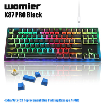 Womeir K87 Pro TKL gaming tipkovnica, mehanička tipkovnica s mogućnošću vruće izmjene i puding tipkovnicama Gateron prekidač RGB pozadinskim osvjetljenjem za PC PS4