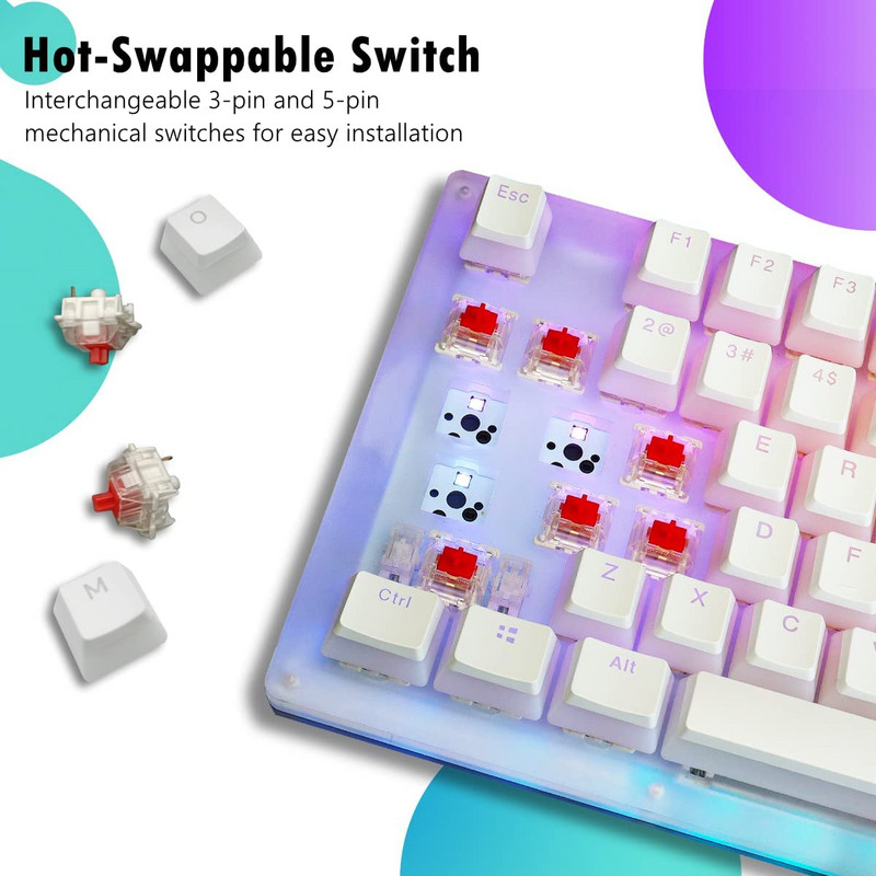 Womeir K87 Pro TKL gaming tipkovnica, mehanička tipkovnica s mogućnošću vruće izmjene i puding tipkovnicama Gateron prekidač RGB pozadinskim osvjetljenjem za PC PS4