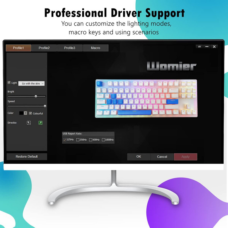 Womeir K87 Pro TKL gaming tipkovnica, mehanička tipkovnica s mogućnošću vruće izmjene i puding tipkovnicama Gateron prekidač RGB pozadinskim osvjetljenjem za PC PS4