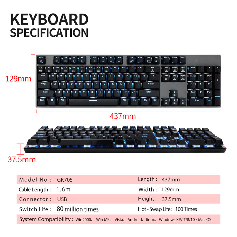 HEXGEARS GK705 104 atslēgas, ūdensnecaurlaidīga Kailh BOX slēdža mehāniskā tastatūra Hot Swap LOL mehāniskā spēļu tastatūra