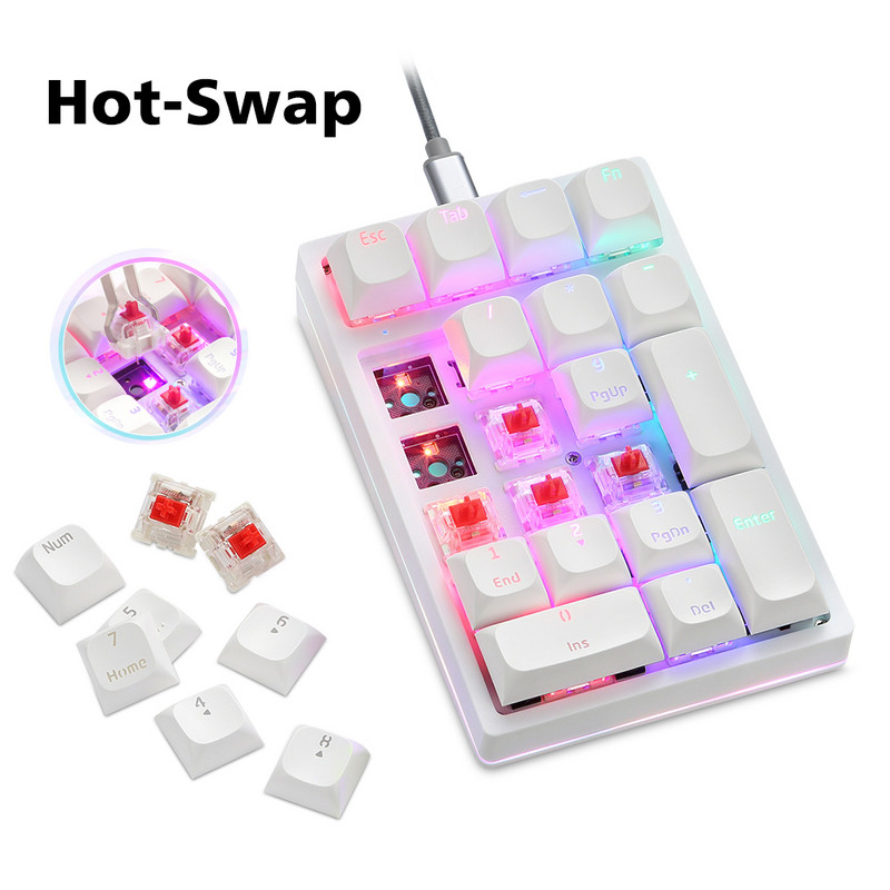 Motospeed K24 mehanička numerička tipkovnica Hot-Swap GATERON prekidač Žičana tipkovnica Računalo Numpad 21 tipka PBT tipkovnica za prijenosno računalo