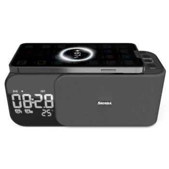 Ασύρματο ρολόι φόρτισης Ξυπνητήρι Ραδιόφωνο FM Bluetooth Ηχείο με Ένδειξη θερμοκρασίας μικροφώνου LED Ψηφιακή οθόνη ηχεία