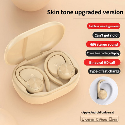 Căști sport TWS Bluetooth, muzică stereo HiFi, căști fără fir, cârlig pentru ureche, căști cu microfon, căști pentru jocuri impermeabile