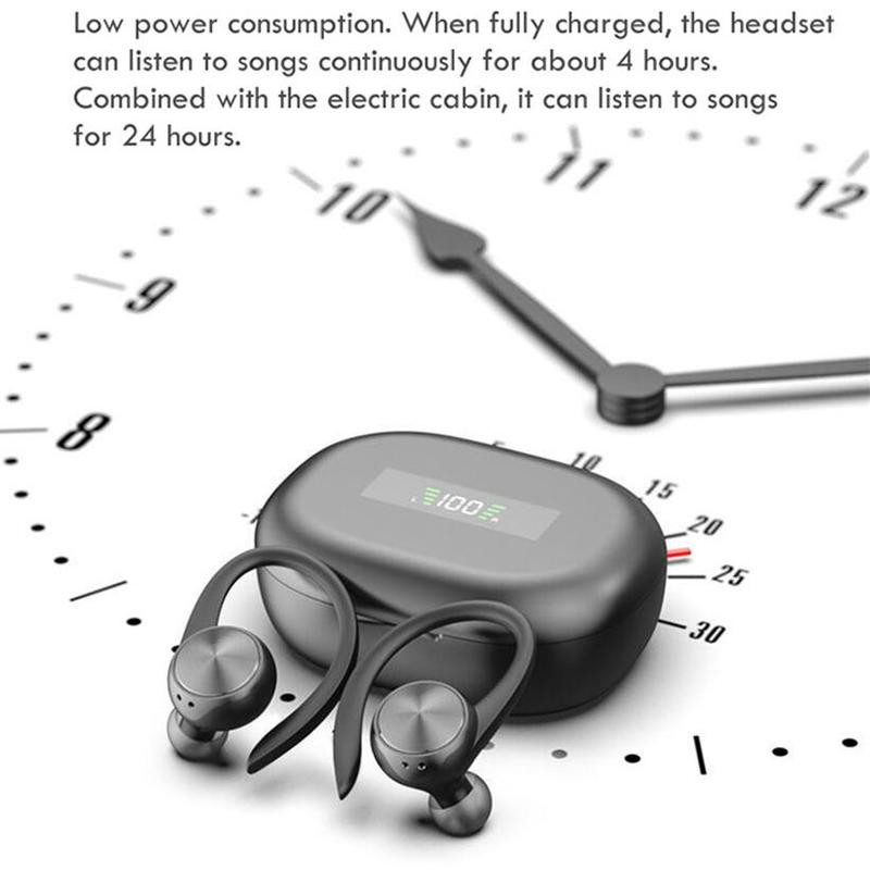 Căști sport TWS Bluetooth, muzică stereo HiFi, căști fără fir, cârlig pentru ureche, căști cu microfon, căști pentru jocuri impermeabile