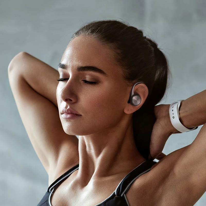 Căști sport TWS Bluetooth, muzică stereo HiFi, căști fără fir, cârlig pentru ureche, căști cu microfon, căști pentru jocuri impermeabile