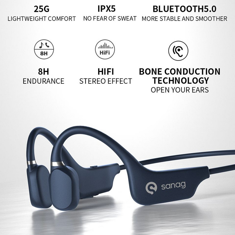 Sanag A5X True Bone Conduction slušalica Open Ear Bluetooth bežične sportske slušalice Vodootporne slušalice 3D stereo zvuk