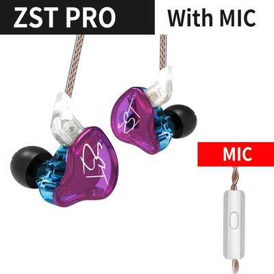 KZ ZST Hybrid Technology 1DD+1BA Ακουστικά 3,5 mm In Ear Monitor Ακύρωση θορύβου HiFi Μουσική Αθλητικά μπάσα Ακουστικά ακουστικών